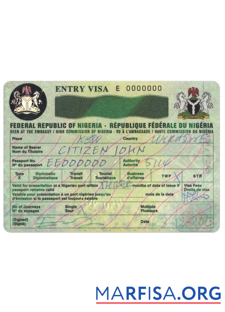 Blank Nigeria visa example